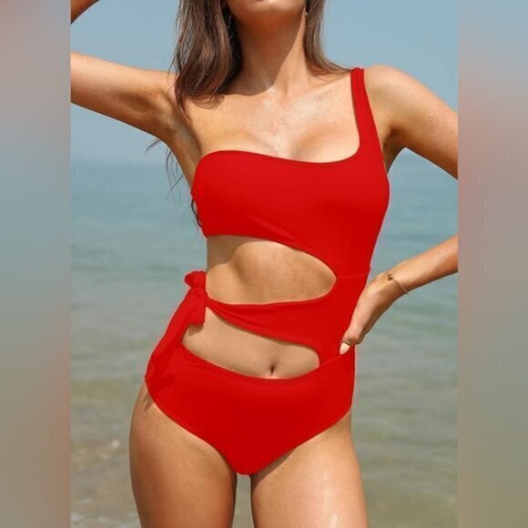 SHEKINI One Shoulder Bandage Cutout Monokini Swimsuit - Picture 1 of 6